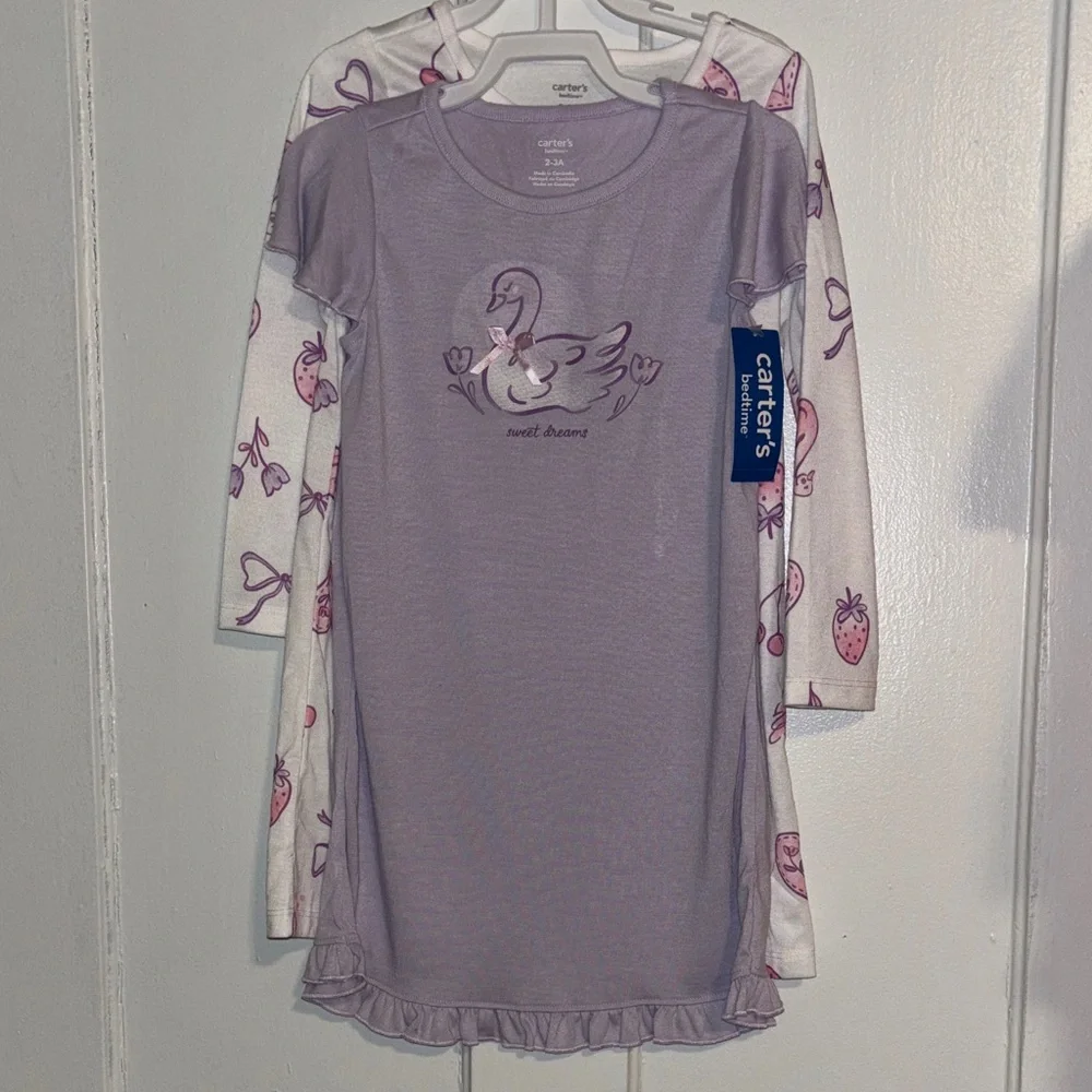 Carter's Lavender Swan/ white floral accents 2-nightgowns size 2-3A toddler
